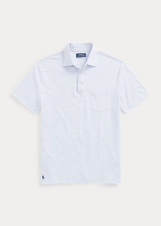 Açık Mavi Erkek Ralph Lauren Özel Slim Fit Pamuklu-Keten Polo Tişörtler
