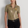 Altın Kadın Ralph Lauren Folyo Baskılı Jersey Polo Tişörtleri Altın Kadın Ralph Lauren Folyo Baskılı Jersey Polo Tişörtleri