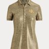 Altın Kadın Ralph Lauren Folyo Baskılı Jersey Polo Tişörtleri Altın Kadın Ralph Lauren Folyo Baskılı Jersey Polo Tişörtleri