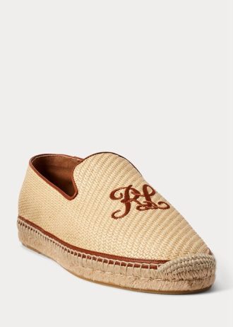 Bej Erkek Ralph Lauren İşlemeli Kanvas Loafer’lar