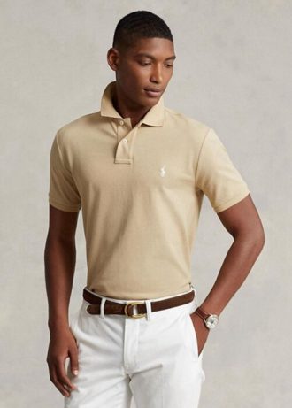 Bej Erkek Ralph Lauren Özel Slim Fit File Polo Tişörtler