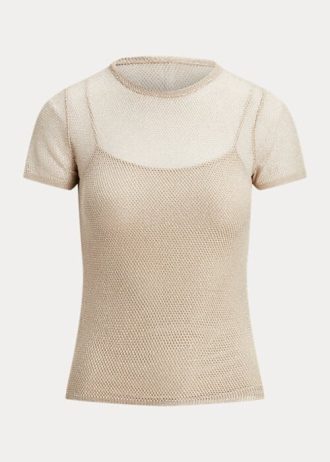 Bej Kadın Ralph Lauren File Kısa Kollu Kazaklar