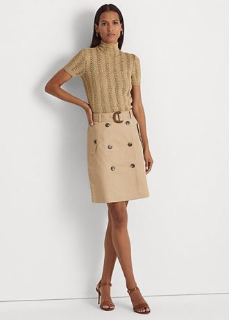 Bej Kadın Ralph Lauren Kemerli Mikro Zımparalı Twill Etekler