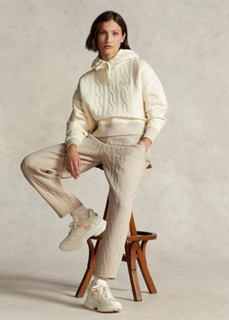 Bej Kadın Ralph Lauren Logolu Kablo Kapitoneli Forma Pantolon
