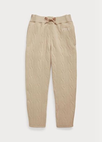 Bej Kadın Ralph Lauren Logolu Kablo Kapitoneli Forma Pantolon