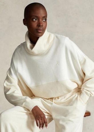 Bej Kadın Ralph Lauren Panelli Huni Yaka Polar Kazak Sweatshirt