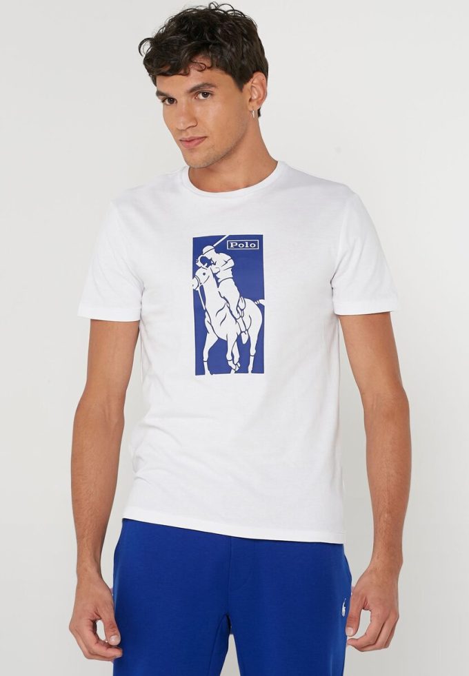 Beyaz Erkek Ralph Lauren Baskılı Yuvarlak Yaka Tişörtler