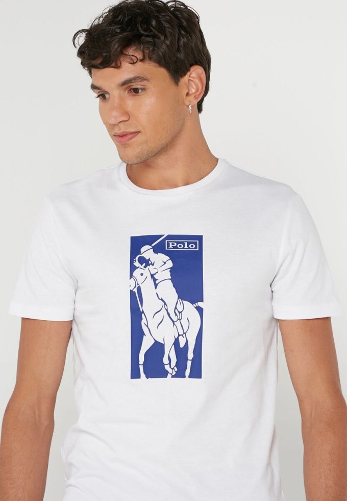 Beyaz Erkek Ralph Lauren Baskılı Yuvarlak Yaka Tişörtler