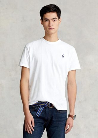 Beyaz Erkek Ralph Lauren Klasik Kesim Jersey Yuvarlak Yaka Tişörtler