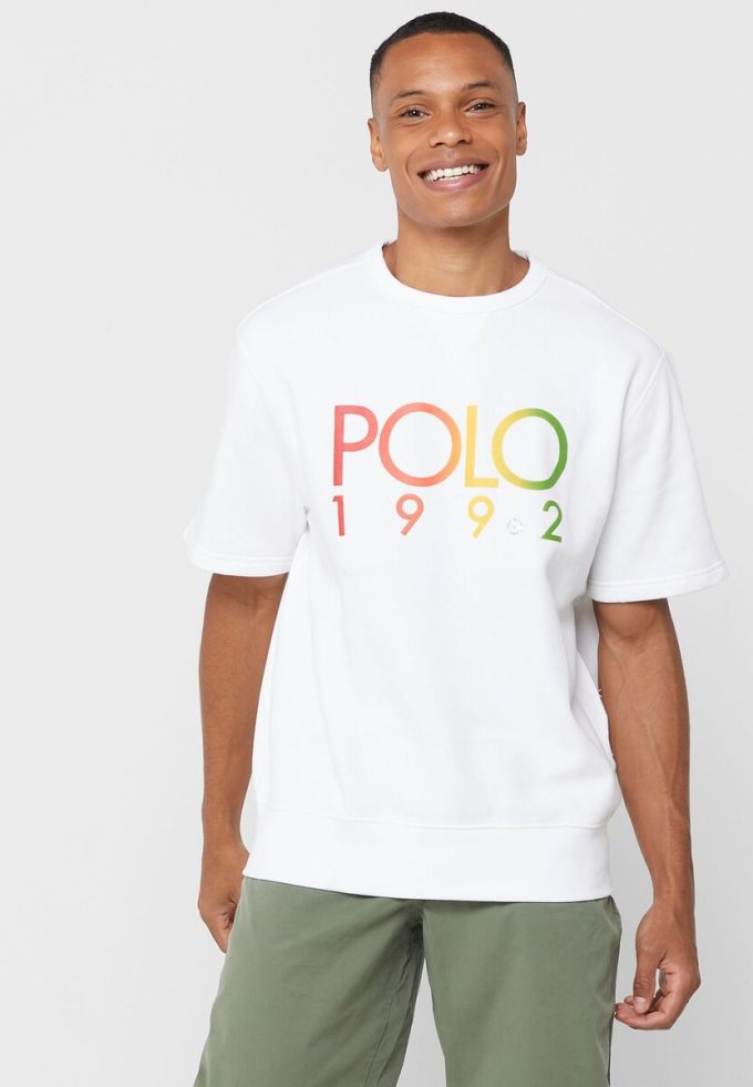 Beyaz Erkek Ralph Lauren Logolu Yuvarlak Yaka Tişörtler