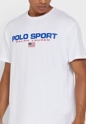 Beyaz Erkek Ralph Lauren Logolu Yuvarlak Yaka Tişörtler