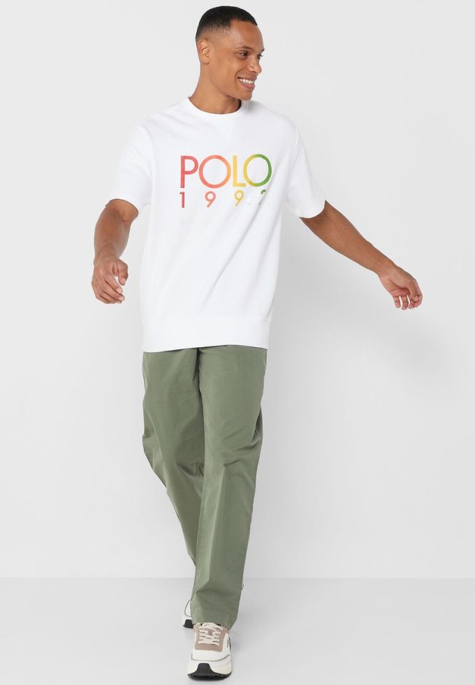 Beyaz Erkek Ralph Lauren Logolu Yuvarlak Yaka Tişörtler