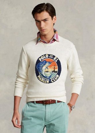 Beyaz Erkek Ralph Lauren Pamuklu-Keten Grafik Kazaklar