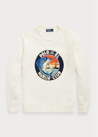 Beyaz Erkek Ralph Lauren Pamuklu-Keten Grafik Kazaklar