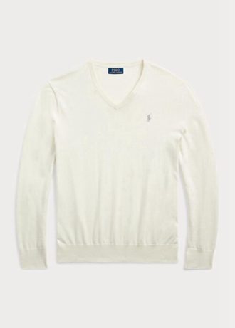 Beyaz Erkek Ralph Lauren Slim Fit Dokulu Pamuklu Kazak