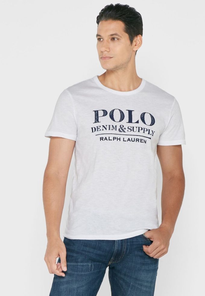 Beyaz Erkek Ralph Lauren Slogan Yuvarlak Yaka Tişörtler Beyaz Erkek Ralph Lauren Slogan Yuvarlak Yaka Tişörtler