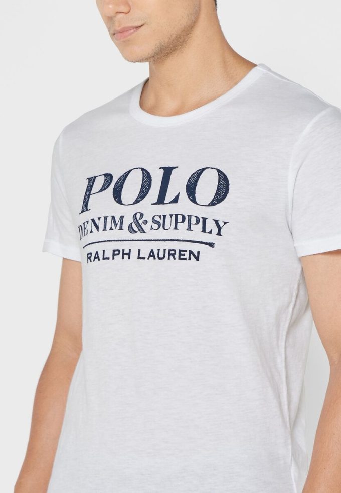 Beyaz Erkek Ralph Lauren Slogan Yuvarlak Yaka Tişörtler Beyaz Erkek Ralph Lauren Slogan Yuvarlak Yaka Tişörtler