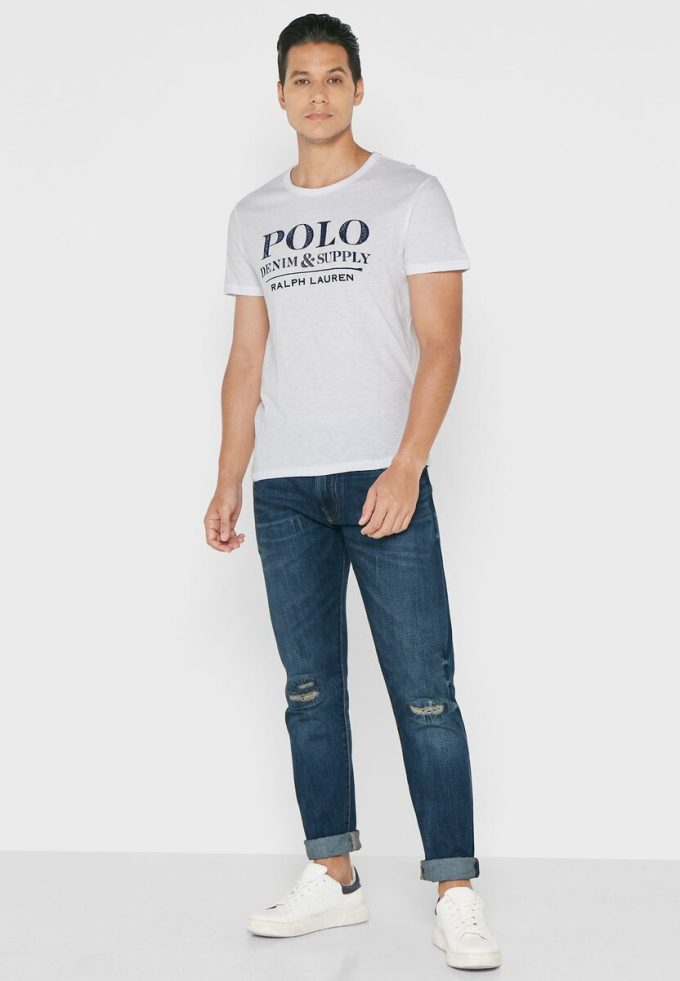 Beyaz Erkek Ralph Lauren Slogan Yuvarlak Yaka Tişörtler Beyaz Erkek Ralph Lauren Slogan Yuvarlak Yaka Tişörtler