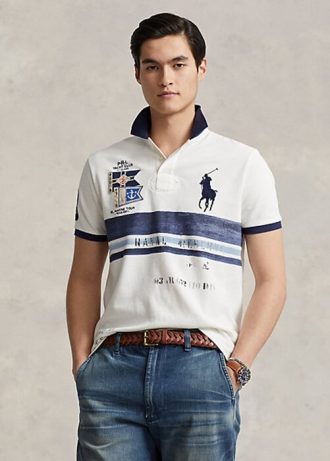 Beyaz Erkek Ralph Lauren Özel Slim Fit Büyük Pony File Polo Tişörtleri