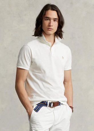 Beyaz Erkek Ralph Lauren Özel Slim Fit File Polo Tişörtler