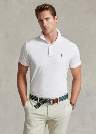 Beyaz Erkek Ralph Lauren Özel Slim Fit Yumuşak Pamuklu Polo Tişörtler