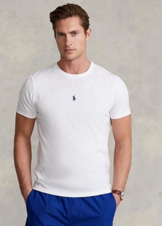 Beyaz Erkek Ralph Lauren Özel Slim Fit Yuvarlak Yaka Tişörtler
