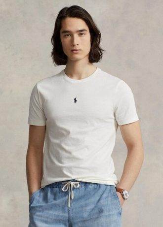 Beyaz Erkek Ralph Lauren Özel Slim Fit Yuvarlak Yaka Tişörtler