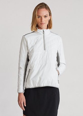 Beyaz / Gri Kadın Ralph Lauren Hibrit Çeyrek Fermuarlı Sweatshirt