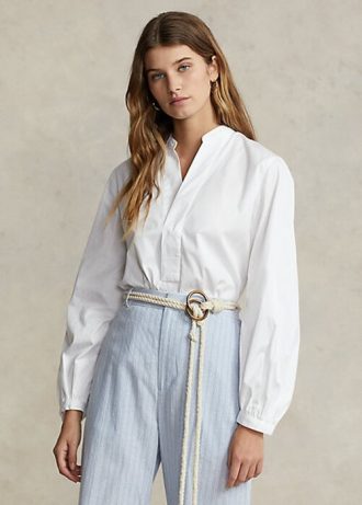 Beyaz Kadın Ralph Lauren Boxy Fit Pamuklu Bluz Kollu Gömlekler