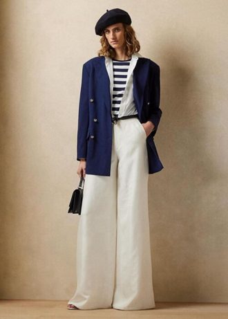 Beyaz Kadın Ralph Lauren Elaine İpek Şantung Geniş Paça Pantolon