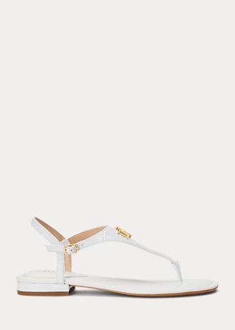 Beyaz Kadın Ralph Lauren Ellington Kabartmalı Deri Sandaletler