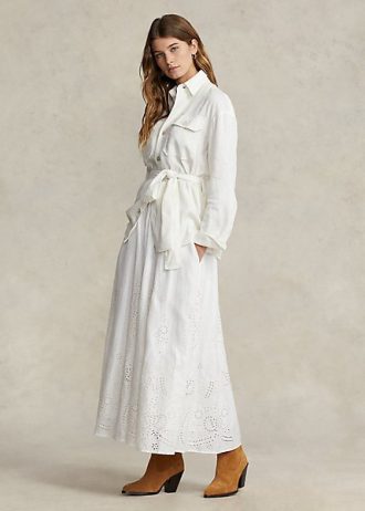 Beyaz Kadın Ralph Lauren Gözlü Keten Midi Etekler