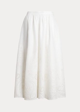 Beyaz Kadın Ralph Lauren Gözlü Keten Midi Etekler