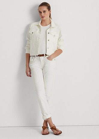 Beyaz Kadın Ralph Lauren Gözlü-Patchwork Rahat Dar Paça Kot Pantolon