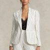 Beyaz Kadın Ralph Lauren Çizgili Keten Jakarlı Blazer Ceketler