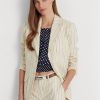 Beyaz Kadın Ralph Lauren Çizgili Keten Karışımlı Twill Blazer Ceketler