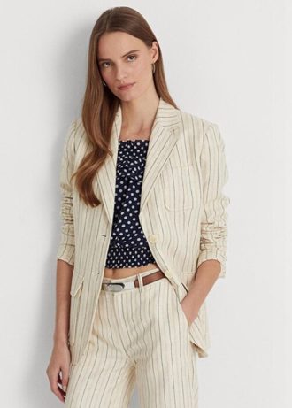 Beyaz Kadın Ralph Lauren Çizgili Keten Karışımlı Twill Blazer Ceketler
