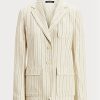 Beyaz Kadın Ralph Lauren Çizgili Keten Karışımlı Twill Blazer Ceketler