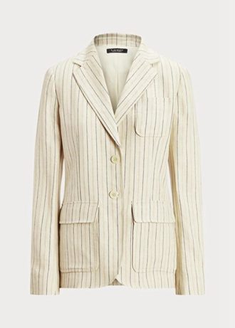 Beyaz Kadın Ralph Lauren Çizgili Keten Karışımlı Twill Blazer Ceketler