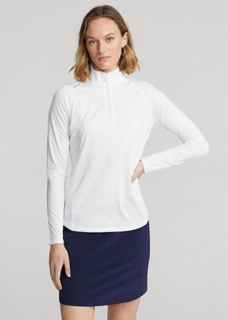 Beyaz Kadın Ralph Lauren Jersey Çeyrek Fermuarlı Kazak Sweatshirt