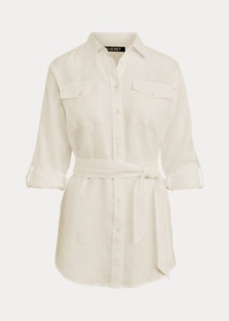 Beyaz Kadın Ralph Lauren Kemerli Keten Gömlekler