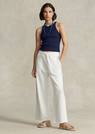 Beyaz Kadın Ralph Lauren Kesik Paça Polar Eşofman Altı