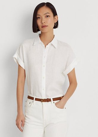 Beyaz Kadın Ralph Lauren Keten Dolman Kollu Gömlekler