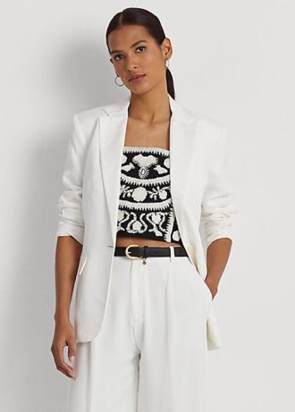 Beyaz Kadın Ralph Lauren Keten Karışımlı Twill Blazer Ceketler