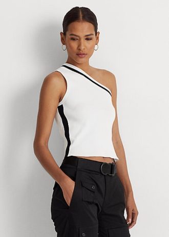 Beyaz Kadın Ralph Lauren İki Renkli Tek Omuzlu Kısa Kazaklar
