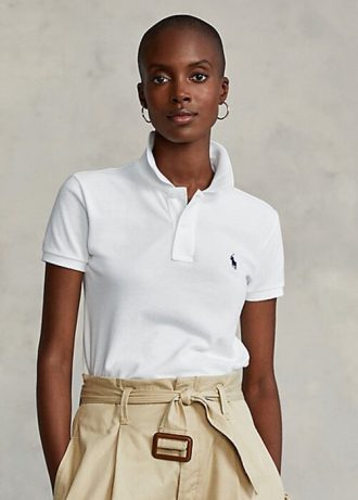 Beyaz Kadın Ralph Lauren Klasik Kesim File Polo Tişörtler