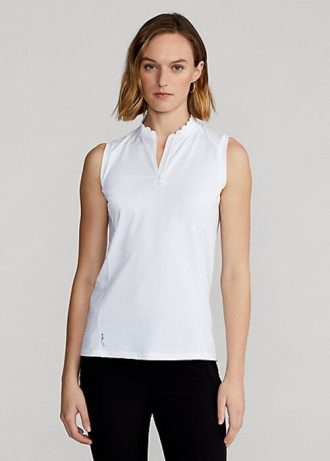 Beyaz Kadın Ralph Lauren Kolsuz Çeyrek Fermuarlı Polo Tişörtler