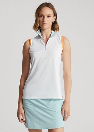 Beyaz Kadın Ralph Lauren Kolsuz Çeyrek Fermuarlı Polo Tişörtler