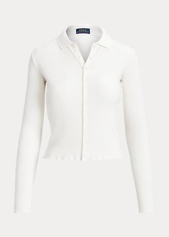 Beyaz Kadın Ralph Lauren Kısa Kenarlı Düğmeli Polo Tişörtler