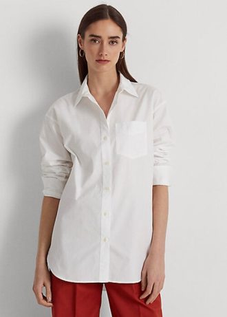 Beyaz Kadın Ralph Lauren Pamuklu Geniş Kumaş Gömlekler